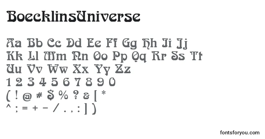 A fonte BoecklinsUniverse – alfabeto, números, caracteres especiais