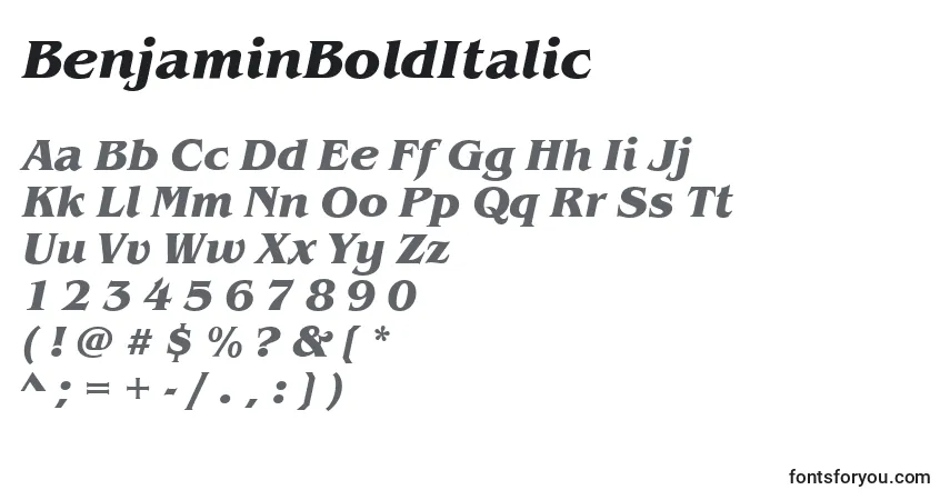 Czcionka BenjaminBoldItalic – alfabet, cyfry, specjalne znaki