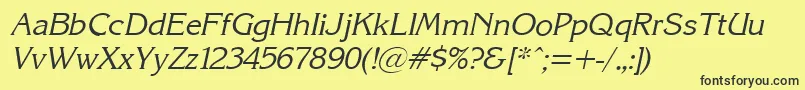 フォントKarinacItalic – 黒い文字の黄色い背景