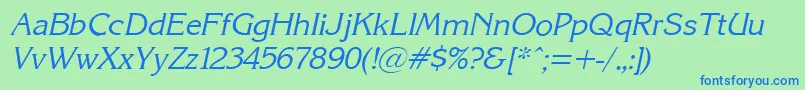 KarinacItalic-Schriftart – Blaue Schriften auf grünem Hintergrund