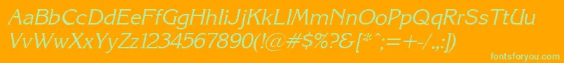 フォントKarinacItalic – オレンジの背景に緑のフォント
