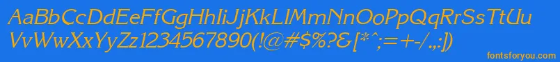 KarinacItalic-fontti – oranssit fontit sinisellä taustalla