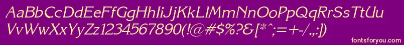 KarinacItalic-Schriftart – Gelbe Schriften auf violettem Hintergrund