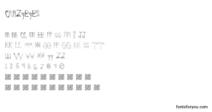 Czcionka Crazyeyes – alfabet, cyfry, specjalne znaki