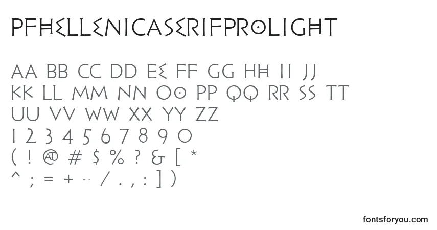 Czcionka PfhellenicaserifproLight – alfabet, cyfry, specjalne znaki