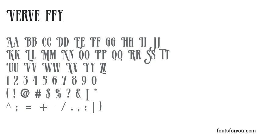 Schriftart Verve ffy – Alphabet, Zahlen, spezielle Symbole