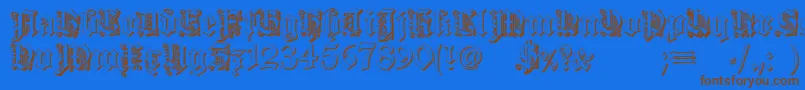 フォントDearestOutline – 茶色の文字が青い背景にあります。
