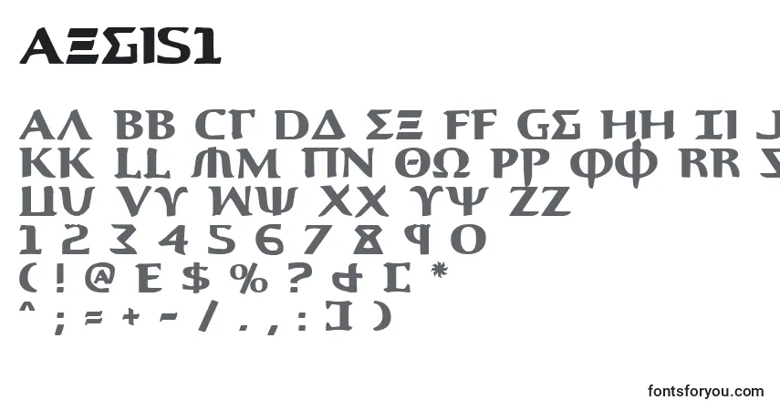Czcionka Aegis1 – alfabet, cyfry, specjalne znaki