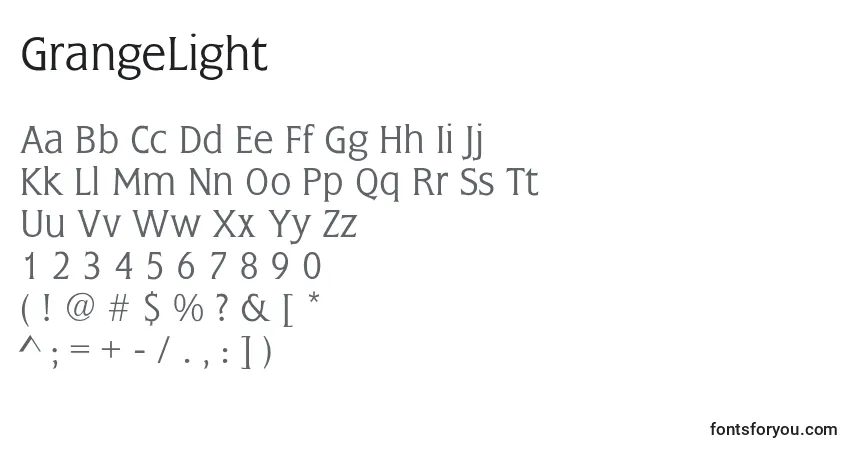 Шрифт GrangeLight – алфавит, цифры, специальные символы