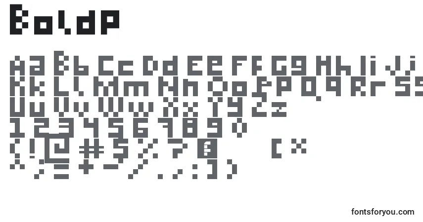 Czcionka Boldp – alfabet, cyfry, specjalne znaki