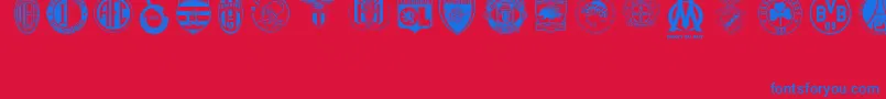 Fonte Clubz – fontes azuis em um fundo vermelho