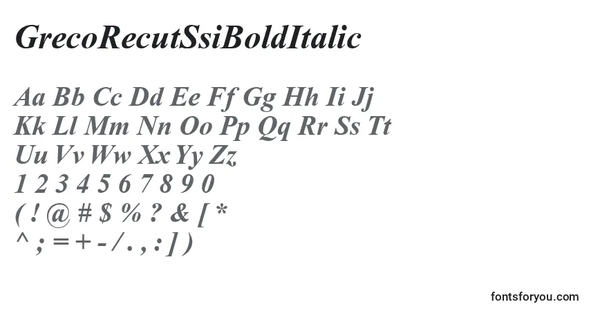 Czcionka GrecoRecutSsiBoldItalic – alfabet, cyfry, specjalne znaki