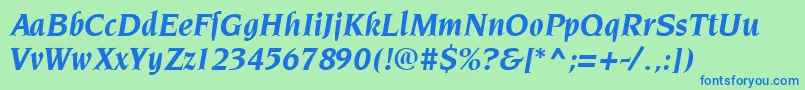 Więcej informacji o czcionce NeuvareseRegular Czcionka NeuvareseRegular – niebieskie czcionki na zielonym tle