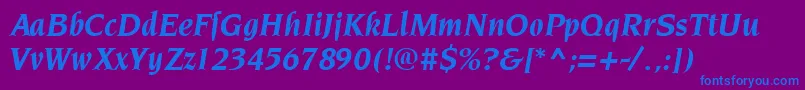 Fonte NeuvareseRegular – fontes azuis em um fundo violeta