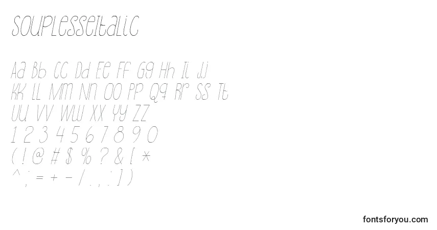Шрифт SouplesseItalic – алфавит, цифры, специальные символы