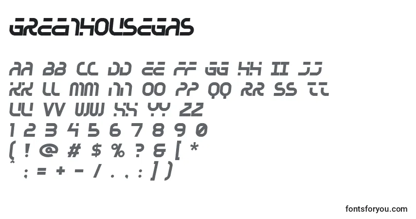 A fonte Greenhousegas – alfabeto, números, caracteres especiais