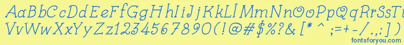 フォントKidsBookItalic – 青い文字が黄色の背景にあります。