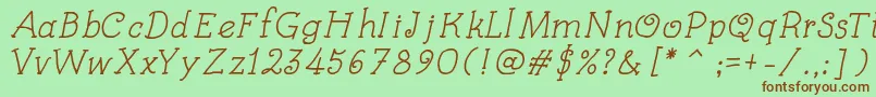 Fonte KidsBookItalic – fontes marrons em um fundo verde