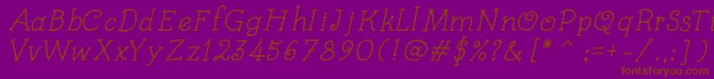 KidsBookItalic-Schriftart – Braune Schriften auf violettem Hintergrund