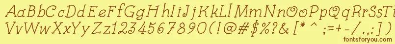 フォントKidsBookItalic – 茶色の文字が黄色の背景にあります。