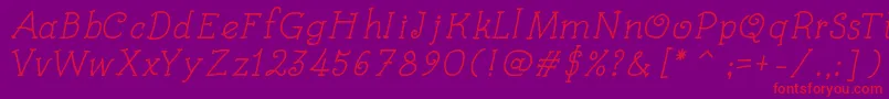 KidsBookItalic-Schriftart – Rote Schriften auf violettem Hintergrund