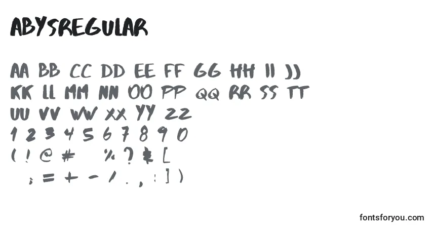 Schriftart AbysRegular – Alphabet, Zahlen, spezielle Symbole