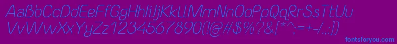 Fonte YaahowuLightItalic – fontes azuis em um fundo violeta