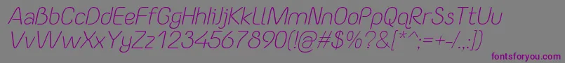 フォントYaahowuLightItalic – 紫色のフォント、灰色の背景