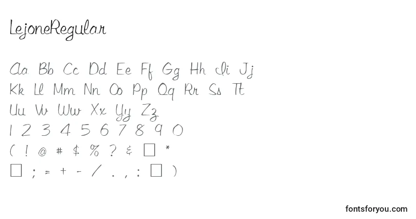 A fonte LejoneRegular – alfabeto, números, caracteres especiais