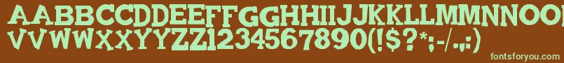 フォントQuadrophonic – 緑色の文字が茶色の背景にあります。