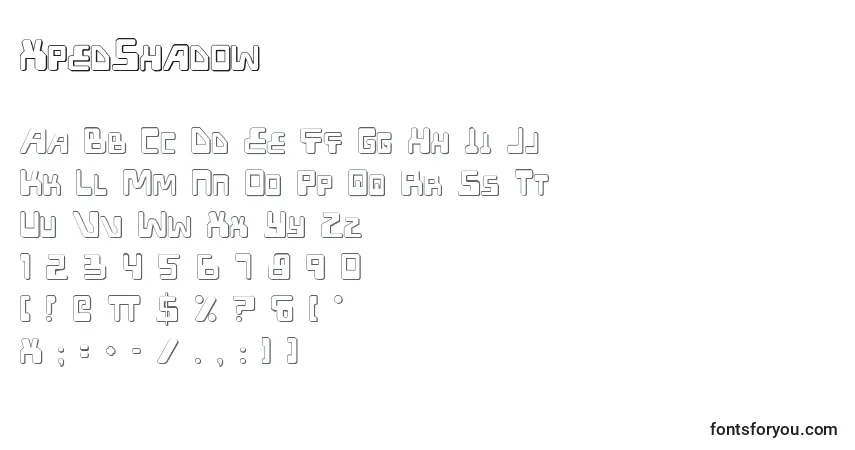 Schriftart XpedShadow – Alphabet, Zahlen, spezielle Symbole