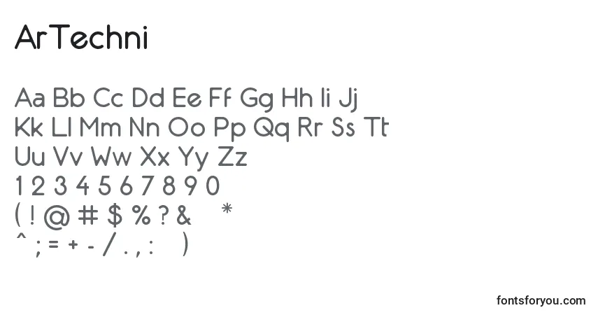 Schriftart ArTechni – Alphabet, Zahlen, spezielle Symbole