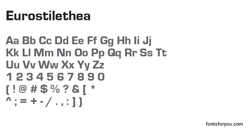 A fonte Eurostilethea – alfabeto, números, caracteres especiais