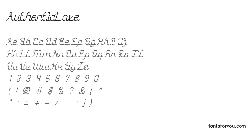 Schriftart AuthenticLove (47109) – Alphabet, Zahlen, spezielle Symbole