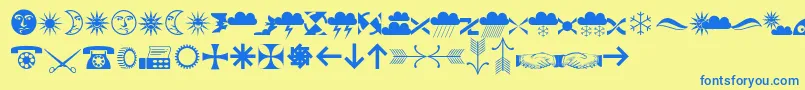 Fonte Ozdoby – fontes azuis em um fundo amarelo