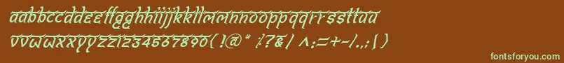 フォントBitlingshivomItalic – 緑色の文字が茶色の背景にあります。