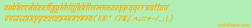 フォントBitlingshivomItalic – オレンジの文字が緑の背景にあります。