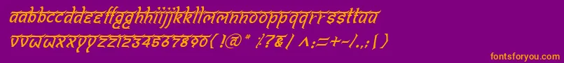 BitlingshivomItalic-fontti – oranssit fontit violetilla taustalla