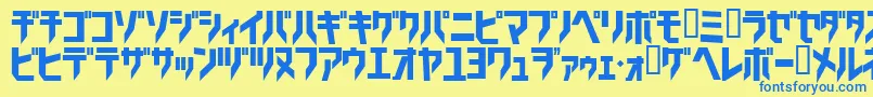 フォントTricrg – 青い文字が黄色の背景にあります。