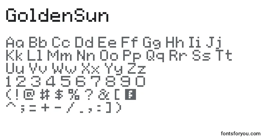 Schriftart GoldenSun – Alphabet, Zahlen, spezielle Symbole