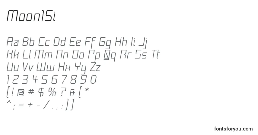 Czcionka Moon15i – alfabet, cyfry, specjalne znaki