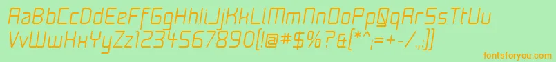 フォントMoon15i – オレンジの文字が緑の背景にあります。