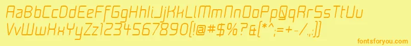 フォントMoon15i – オレンジの文字が黄色の背景にあります。