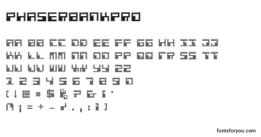 Fuente PhaserBankPro - alfabeto, números, caracteres especiales