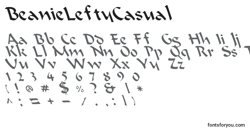BeanieLeftyCasual Font – alphabet, numbers, special characters