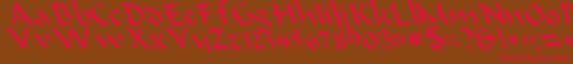 BeanieLeftyCasual Font – Red Fonts on Brown Background