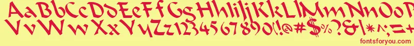 BeanieLeftyCasual Font – Red Fonts on Yellow Background