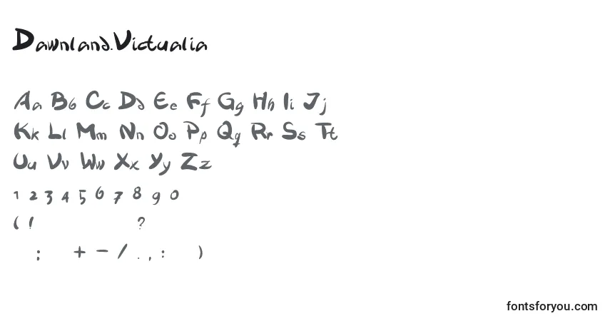 A fonte Dawnland.Victualia (47139) – alfabeto, números, caracteres especiais