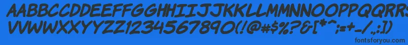 Komikhbi-fontti – mustat fontit sinisellä taustalla