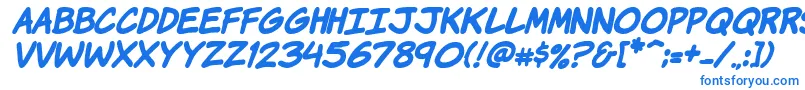Komikhbi-Schriftart – Blaue Schriften auf weißem Hintergrund